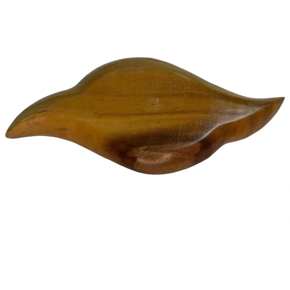 Vintage Monkeypod Wood Carved Divided Dish Serving Trinket Catch All Handmade